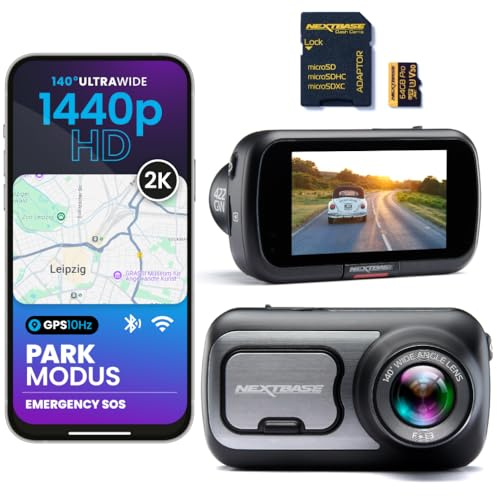 Nextbase® 422GW Dashcam Auto Vorne | Parkmodus 24/7 Parküberwachung | 1440p 30fps Dash Cam | 2,5-Zoll-Bildschirm | Auto Kamera 140 Grad Betrachtungswinkel mit Nachtsicht | Inklusive 64GB MicroSD Karte