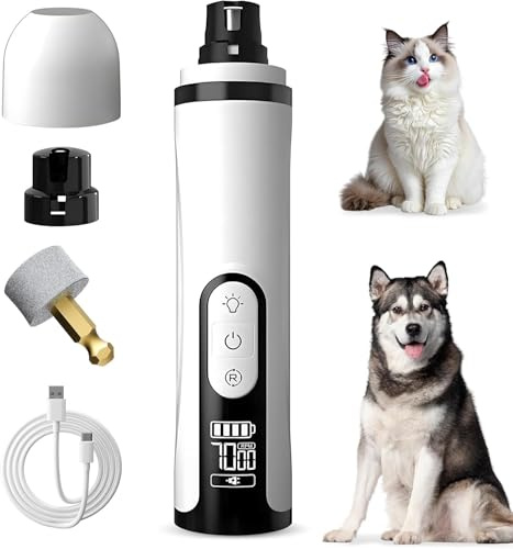 Silent Groom Pro Nail Grinder Cordless, 3 Speed Dog Nail Grinders, Silent Groom Pro Dog Nails with Led Lights, 2000mAh USB Rechargeable Dog Nail Trimmer for Thick Nails (1pc+2 Heads)