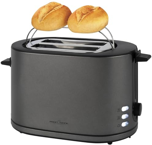 ProfiCook® Toaster 2 Scheiben mit Brötchenaufsatz | mattes Edelstahlgehäuse | 900W | extra breite Toastschlitze | Auftau-Funktion | Toaster mit Brötchenaufsatz | PC TA 1291