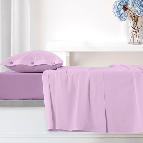 Ruggeri - Completo Letto - 100% Cotone di Alta Qualità Morbido e Traspirante | 1 Federa + 1 Lenzuolo con Angoli + 1 Lenzuolo Sopra | Collezione Everyday (Lilla, Singolo)