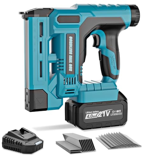 Akku Tacker Kompatibel mit Makita 18V, 18GA 2-in-1 Nagelpistole Akku Nagler, Einstellbare Tiefe, enthält 1 x 4.0Ah Akkus, 1000 Nägel und 1000 Tackerklammer für Holz, DIY und Heimwerker