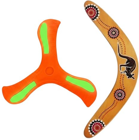 KbouZgxa 2 Stück Bumerang Set, Boomerang, Holz Und Gelb Boomerangs Für Erwachsene, Sportliches Rückkehrgerät Für Anfänger, Ideal Für Outdoor Spiele, Camping Und Familienaktivitäten