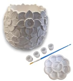 Paint Your Own Floral Plaster of Paris Pot, 8.3 x 7.8 cm, with 4 Acrylic Colours and Brush, Daffodil Vase, Ready to paints pottery, Flower Vases to color, Daffodil Gifts, Handmade