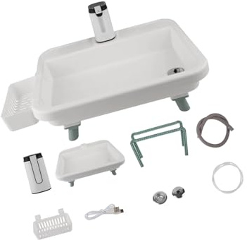 Piceioep Fregadero de Camping Plegable con Recargable y Cesta de Drenaje para Picnics Aire Libre Fregadero portátil para Exteriores con Bombas de Agua eléctricas y Soporte Regulable