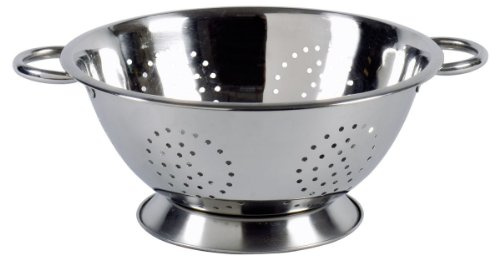 Krüger Standseiher 24cm ER, Silber | Aus Edelstahl | Mit Standfuß & Edelstahlgriffen | Schnelles Abtropfen | Für Nudeln, Gemüse & Salat