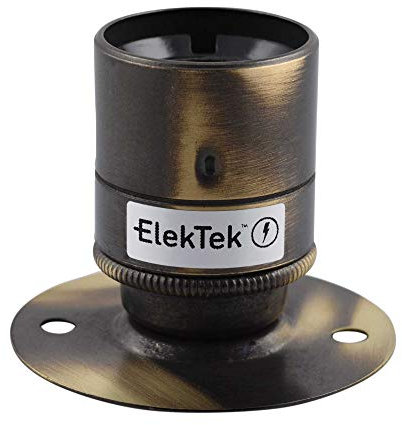 ElekTek ES E27 Edisongewinde Fester Sockel Lampenfassung mit Glattmantel Ideal zur Aufbaumontage von Vintage-Filament-Lampen Messing Antik Gebürstet