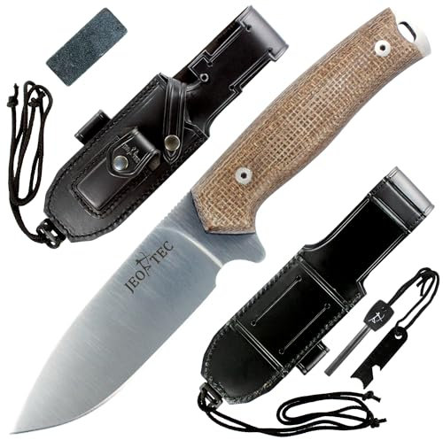 JEO-TEC Nº21 Coltello a Lama Fissa per Bushcraft Caccia Pesca Outdoor Sopravvivenza Campeggio - Lama di 11cm in acciaio inox BOHLER N690C - Custodia multi-posizionale - Fatto a mano in Spagna