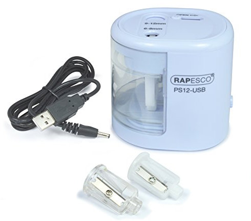Rapesco 1447 PS12-USB Taille-Crayon Électrique Automatique avec chargement USB ou Batterie (non inclus), Bleu Pastel