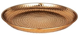 Bandeja Oriental Redonda Hecha de Metal MIA 40 cm Cobre - Bandeja de té marroquí en el Color Cobre - Decoración Oriental en la Mesa de Servicio