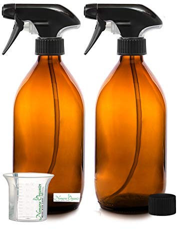 Nomara Organics Amber Glass Spray Bottles, 500mL 2 Pack- Empty, Refillable, Reusable, BPA-free, Pump Containers for Beauty, Organic, Kitchen and Bathroom Cleaning Products