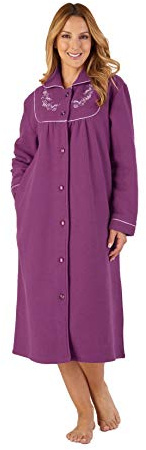 Slenderella Robe de chambre boutonnée douce en polaire brodée pour femme (3 couleurs), prune, XXL