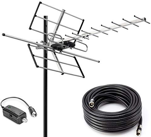 Outdoor Digital Amplified Yagi HDTV Antenna, Built-in High Gain and Low Noise Amplifier, Coaxial Cable