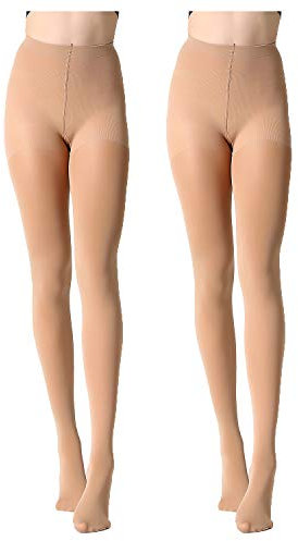 MANZI Women's 2 Pairs Classic Opaque Control-Top Tights with Comfort Stretch 70 Denier(Tan,2 Pairs,M)