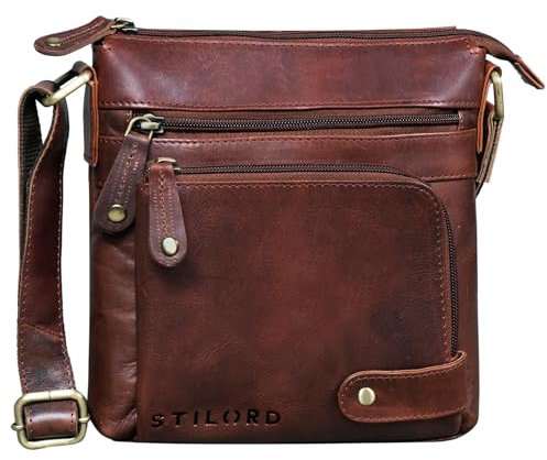 STILORD 'Cameron' Kleine Leder Umhängetasche Vintage Messenger Bag Ledertasche DIN A5 8,4 Zoll Tablettasche Handtasche Cross Body Bag Retro Ledertasche, Farbe:porto - cognac