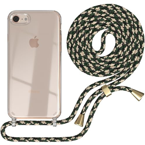 EAZY CASE Handykette kompatibel mit iPhone SE (2022/2020) / iPhone 8/7 Handyhülle mit Umhängeband, Handykordel mit Schutzhülle, Silikonhülle, Hülle mit Band, Stylische Kette, Grün Camouflage