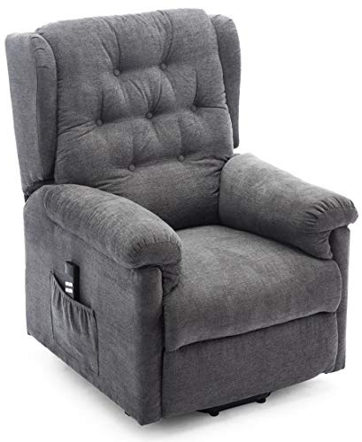More4Homes BARNSLEY DUAL MOTOR ELECTRIC RISE RECLINER FABRIC ARMCHAIR ELECTRIC LIFT RISER CHAIR (Charcoal)