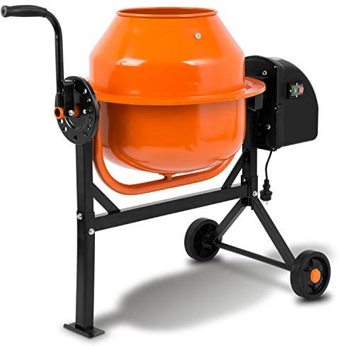 EBERTH Betoniera elettrica mobile 65L, motore 220W, telaio, tamburo e corona dentata in acciaio, volantino bloccabile, ampia pedana, betoniera professionale, tamburo girevole, facile utilizzo
