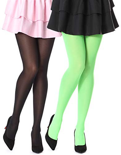 Bellivalini Damen Strumpfhose Mikrofaser 2 Pack 60 DEN BLVFI1002 (Schwarz/Neon Kalk (2Pack), XXXL (Herstellergröße: 7))