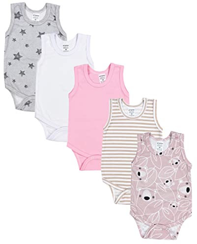 TupTam Baby Body Mädchen 5er Pack – Ärmelloser Body Baby aus Baumwolle, Ideal als Unterwäsche oder im Sommer, Farbe: Farbenmix 3, Größe: 98