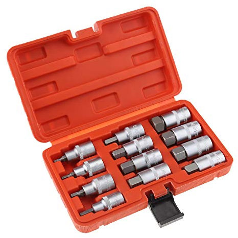 OTOTEC 12Pcs 1/2 Inch Drive Hexagon Bit Socket Set, Impact Socket with Knurling CR-V Chrome Plated H5 to H22 - Length 55mm
