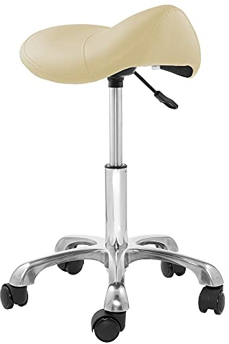 Saloniture Professional Ergonomic Saddle Stool, Cream - Adjustable Hydraulic Seat, Rolling Spa Salon, Massage, and Medical Office Chair with Swivel Wheels
