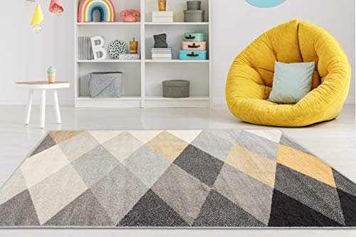 Carpeto Groß Teppich Wohnzimmer 240x330cm Anthrazit Grau Geometrisch Weich