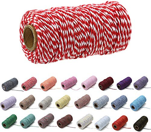 100 Yard/2 mm Baumwollseil, bunt, Handwerk, Kordel zum Stricken, für Geschenkverpackungen, Handwerk (rot und weiß-1)