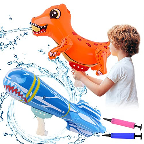 deAO 2-in-1 tragbare Wasserpistolen im Dinosaurier- und Haifischdesign, für den großen Spaß im Freien – ob am Pool, am Strand oder im Garten!