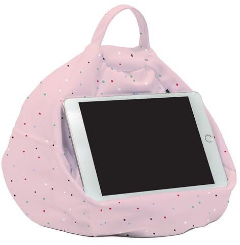 Rooms By Me Pink Dotty Tablet Stand Cushion for Tablets, eReaders, Smartphones and Books with Accesories Pocket | UK Made | Over 50 Designs