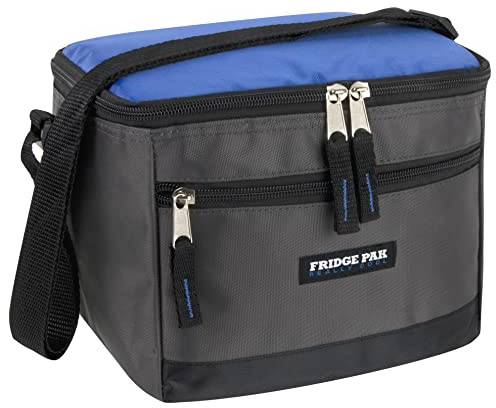 Fridge Pak 6 Can Cooler Bags Insulated Soft Cooler Lunch Bag for Men, Waterproof Leak Proof Cooler Bags, Blue on Grey