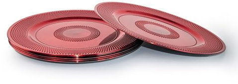 Cheerful Bargains 33cm Set of 6 Shiny Red Charger Plates - Glamorous Focal Point Round Chargers, Ideal for Everyday Use, Not Dishwasher Safe, Easy to Clean, Sold in Sets for Convenience