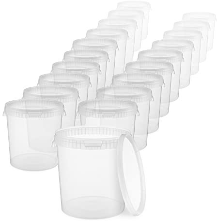 BenBow Cubo con Tapa 30l Transparente 100x30 litros Seguro para Alimentos, Estable, hermético, a Prueba de Fugas, Inodoro - contenedor de Almacenamiento de plástico, con Asas - vacío