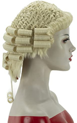 Handgefertigte Anwaltsperücke & handgefertigte Anwaltsperücke mit blonder Farbe, Kunsthaar, kurze Perücke, lockig, 613 Blonde Richter-Anwaltsperücke