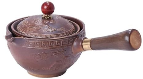 LINOC Juego de té Kung Fu, Tetera giratoria 360, infusor de té de cerámica, Taza de Tetera semiautomática Gongfu