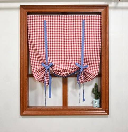 Yaland Raffrollo Stoffrollos für Fenster Raffgardine Blickdicht Landhausstil mit karo-Muster (rot-weiß BxH 60x140cm) 1 Stück