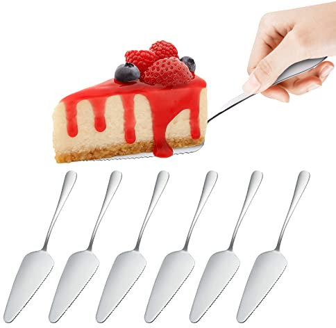 AVNICUD 6 Paletas Pala Pastel de Acero Inoxidable, Pala para Servir Tartas y Pastel, Pala de Corte de Pizza, con Borde Fino Serrado, Cortador y Servidor Profesional de Tartas, Pastel y Pizas (Plata)