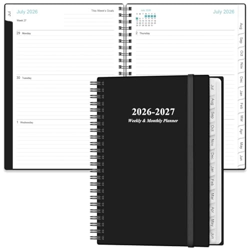 2024-2025 Planner - A5 Weekly & Monthly Planner & Journal to Track Goals, July 2024 - June 2025, 6.4 x 8.5 with Flexible Cover, Tabs, Strong Twin-Wire Binding, Inner Pocket, Black