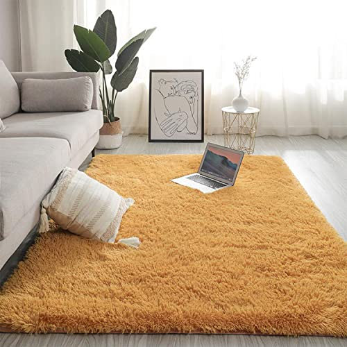 Jyswx Shaggy Teppich Wohnzimmer - Hochflor Flauschig Teppiche Waschbar - Moderne Langflor Teppich für Wohnzimmer, Schlafzimmer, Korridor, Schlafsaal, Größe:140x200 cm, Farbe: Kurkuma