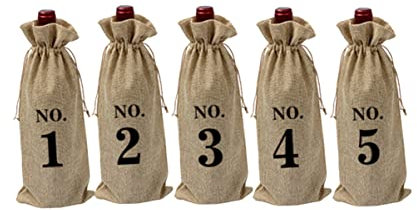 ifundom 10pcs Burlap Wine Bags with Drawstring Holiday Bottle European Housewarming Decoration Tasting Draw Party Bags Wine Pouch Covers for Wedding Christmas Birthday Dinner Party Burlap Numbered