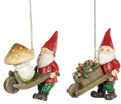 Goodwill Gnomi di Babbo Natale in resina con carriola, 11,5 cm, colore: rosso e verde
