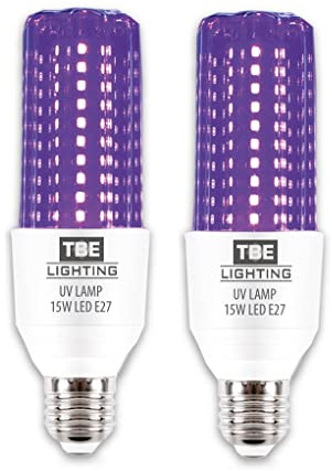 TBE LIGHTING UV LED Bulb - 15w Ultra Violet Black Light Bulbs - 2 Pack - E27 Standard Screw Fitting - 395-400nm wavelength, Energy Saving Long Life LED Bulb - 20,000Hrs Life Expectancy
