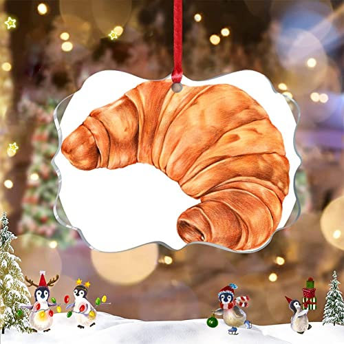 Croissant Weihnachtsschmuck, niedliche Lebensmittel-Ornament für Weihnachtsbaumdekoration, personalisierte Weihnachtsschmuck 2022, transparentes Acryl, hängende Ornamente, Andenken, Neujahrsgeschenke