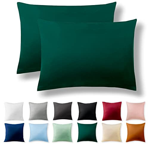 Alreya 2er-Set Renforcé Kissenbezug 50 x 75 cm - 100% Baumwolle mit YKK Reißverschluss, Superweicher Kopfkissenbezug 50x75, Kissenhülle, Waldgrün, nur Kissenbezug