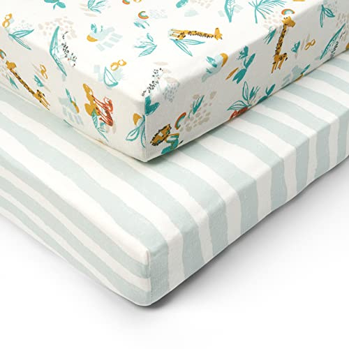 Tutti Bambini Cot Bed Fitted Sheets Cotton 2 Pack - Run Wild - 120x60cm | Soft organic cotton fitted sheets designed for 60x120cm cot beds. Breathable, gentle and easy-care nursery bedding.