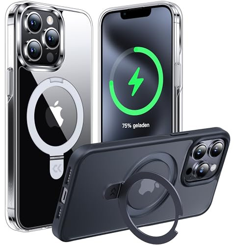CASEKOO 2025 Neu Magic Stand für iPhone 13 Pro Max Hülle für MagSafe [Militärschutz] [Unsichtbarer Ständer] Stoßfeste Kratzfeste Schutzhülle Dünne Griffige Handyhülle Clear Case - Durchsichtig
