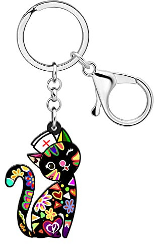 LONYOO Porte-clé Chat en Acrylique Porte-clé Chaton de Voiture Porte-clé Cadeaux Chat chanceux pour Amoureux des Chats Femmes Filles Porte-clé (Noirlu 141)