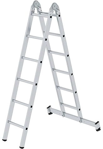 PROREGAL Klappleiter 2-teilig mit nivello®-Traverse | 2x6 Sprossen | Leiter, Teleskopleiter, Trittleiter, Bockleiter, Sprossen-Doppelleiter