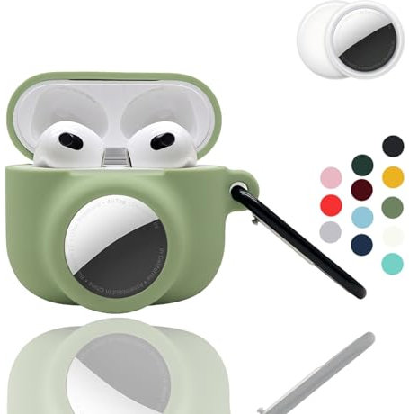 2-in-1: CAQAKA Schutzhülle für AirPods der 3. Generation und AirTag, weiche Silikonhülle mit Karabiner, für Jungen, Mädchen, Damen, Herren