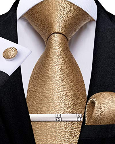 DiBanGu Herren Gold Krawatte & Einstecktuch Manschettenknöpfe Krawattenklammer Geschenkbox Set für Smoking Hochzeit Party