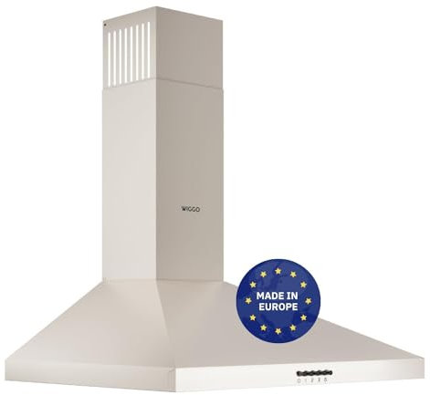 Wiggo A630P Dunstabzugshaube 60cm I Abluft Umluft Dunstabzug 680m³/h für große Küchen I Knöpfe 3 Absaug-Stufen I Energieeffizienzklasse A inkl. 2x Kohlefilter I Abzugshaube Wandmontage creme
